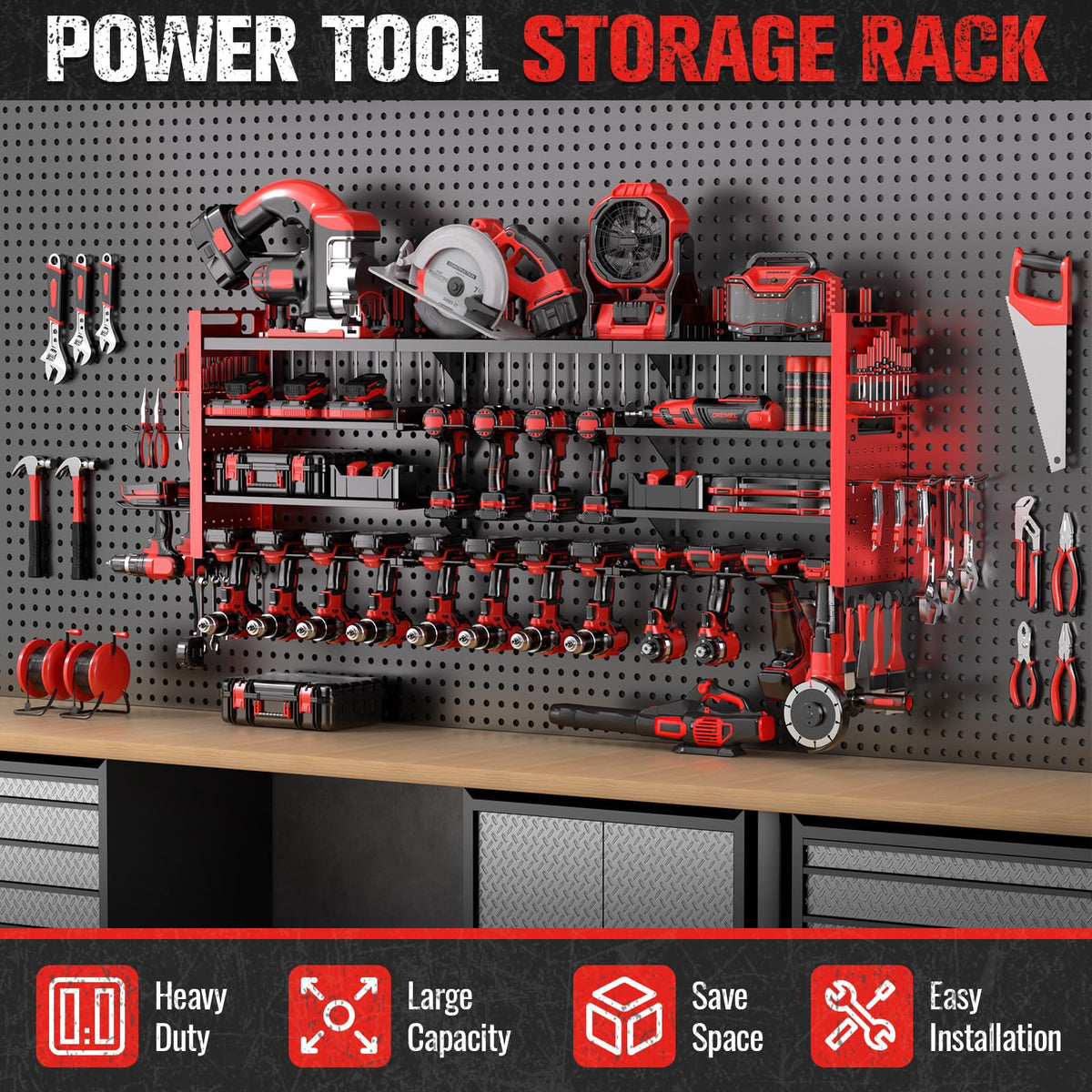 Shomextol 600-lb capacity supports heavy tools like grinders and drills.