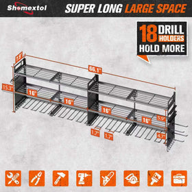 Shomextol 66-inch-wide rack with three shelves for tools.