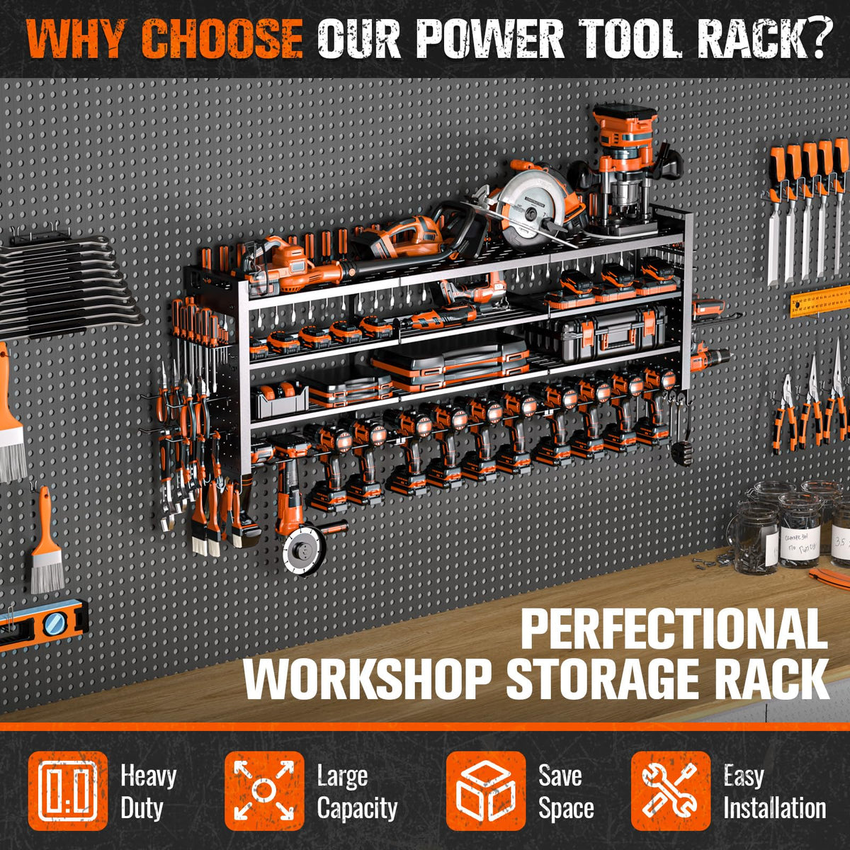 Shomextol heavy-duty steel construction ensures durable garage storage.