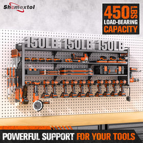 Shomextol perforated panel hanging space for cords and small tools.