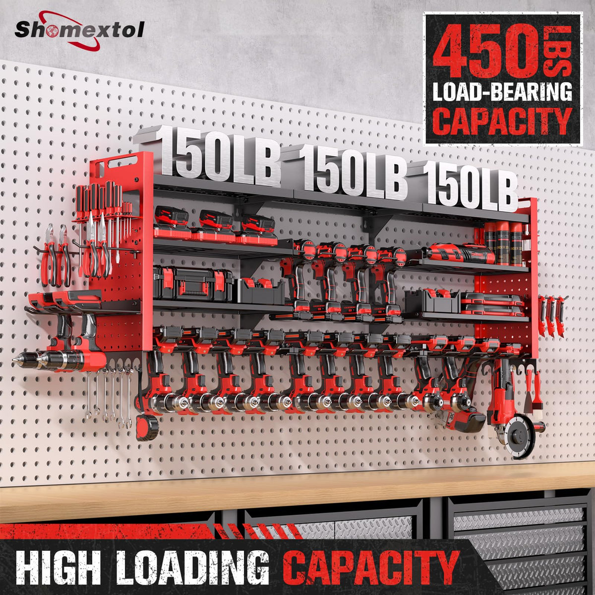 Shomextol side panels and hooks add extra space for hammers and wrenches.