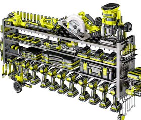 Shomextol wall-mount tool organizer front view for organized garage with easy drill access.