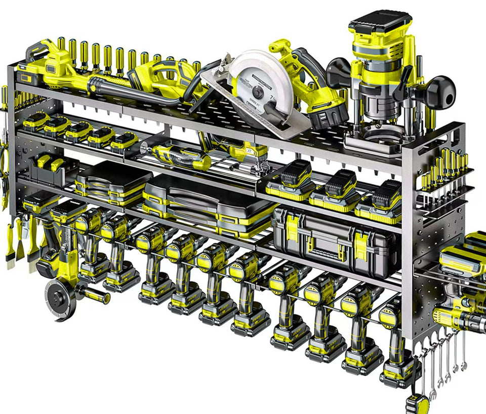 Shomextol wall-mount tool organizer front view for organized garage with easy drill access.