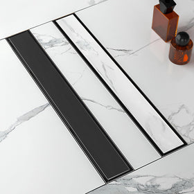 ShootWin 24-inch linear drain with tile insert for seamless tile look and efficient drainage.