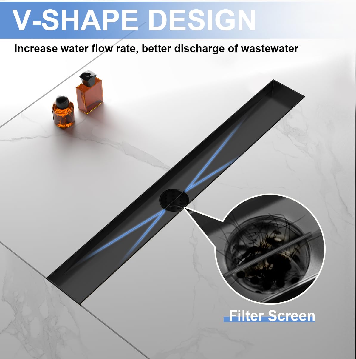 ShootWin tile-insert grate provides invisible tile look and thin tile compatibility.