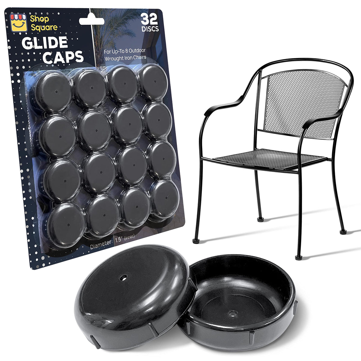 Shop Square wrought iron feet cap on a chair leg protects floors and eases movement.