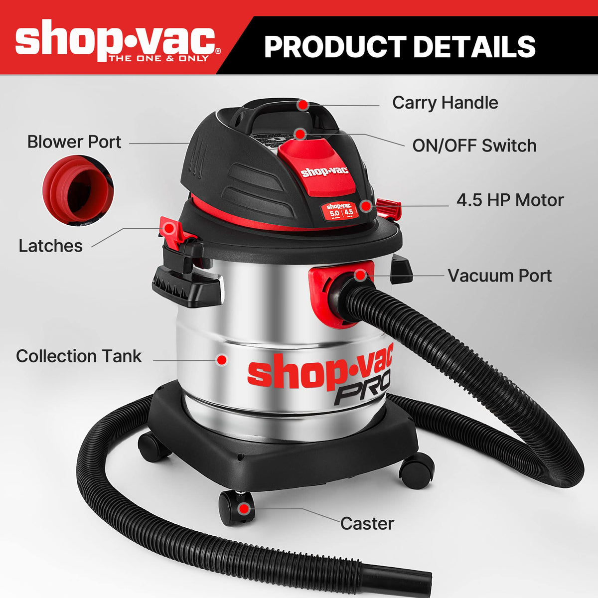 Shop-Vac 13 ft cleaning reach enables flexible cleaning without moving the unit