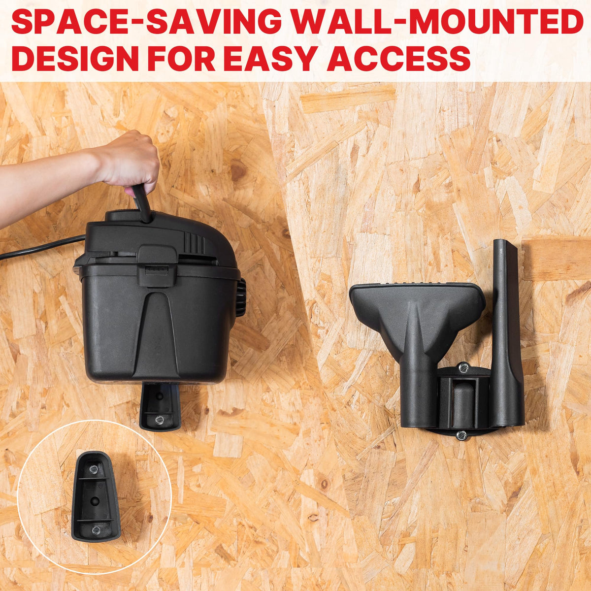 Shop-Vac carry handle design enables easy one-handed carrying during quick cleanups