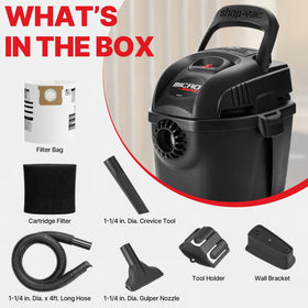 Shop-Vac 6-foot cord and onboard storage for clutter-free setup and transport