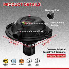 Shop-Vac 2.5 Peak HP motor provides strong suction for wet and dry messes