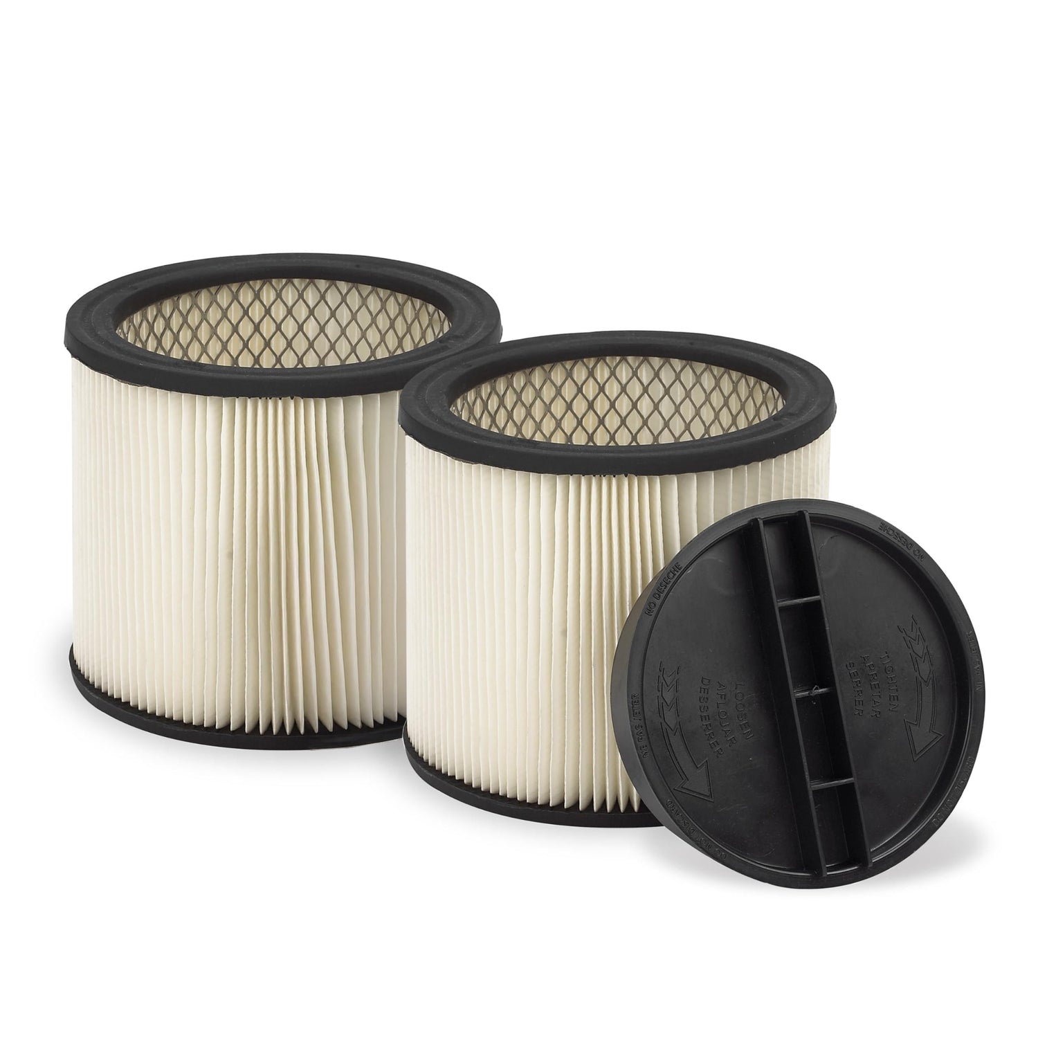 Shop-Vac 2-Pack reusable large cartridge filter pack-shot shows compatibility and easy dry or minimal wet pickup.