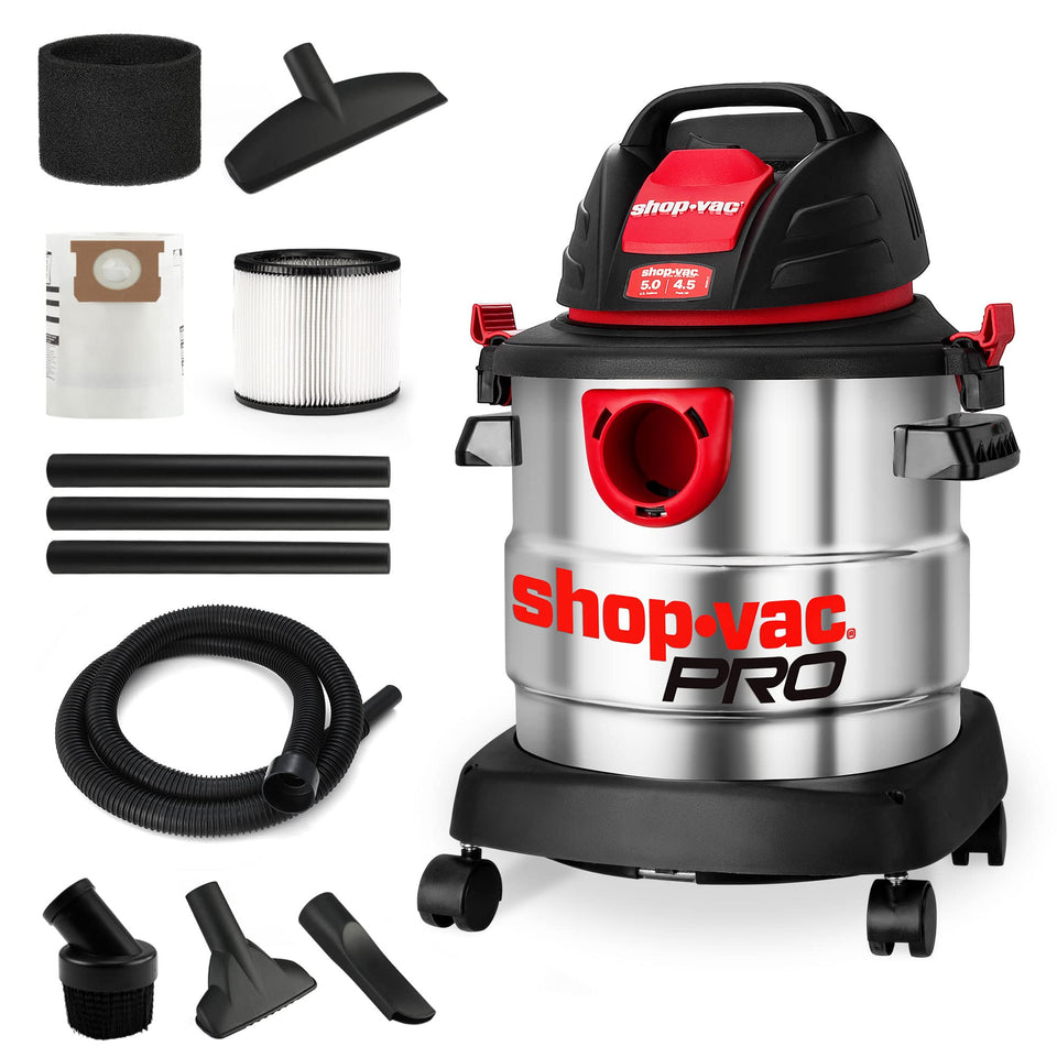 Shop-Vac 5-gallon stainless steel tank for durable, long-lasting garage cleanups
