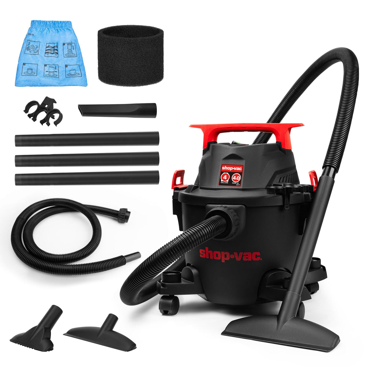 Shop-Vac 5430112 wet-dry vacuum, front view; versatile for homes, garages, and workshops