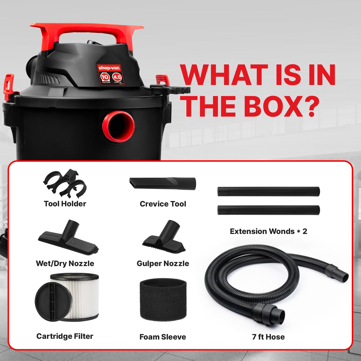 Shop-Vac 5430115 built-in cord and hose storage for organized setup.