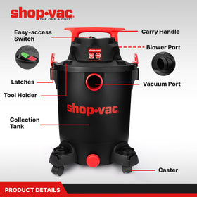 Shop-Vac 5430115 tank and lid with easy-access top for quick emptying.