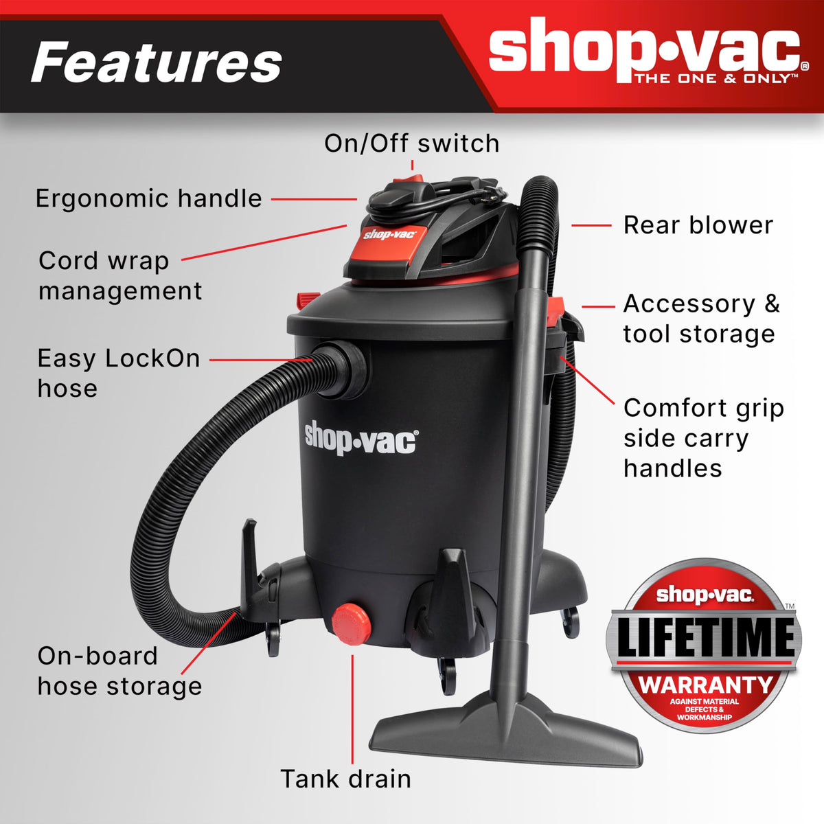 Shop-Vac 5761011 12-inch floor nozzle for wet and dry debris.