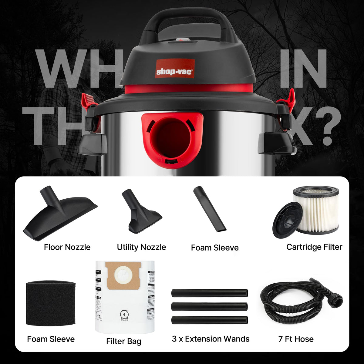 Shop-Vac 5989305 1.25-inch diameter hose provides flexible reach for corners and tight spaces.