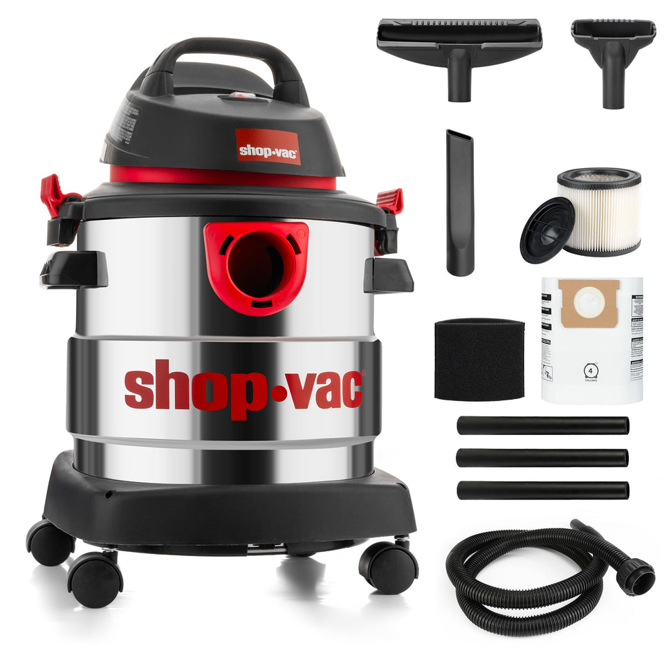 Shop-Vac 5989305 stainless steel tank for durable wet and dry cleanup on job sites.
