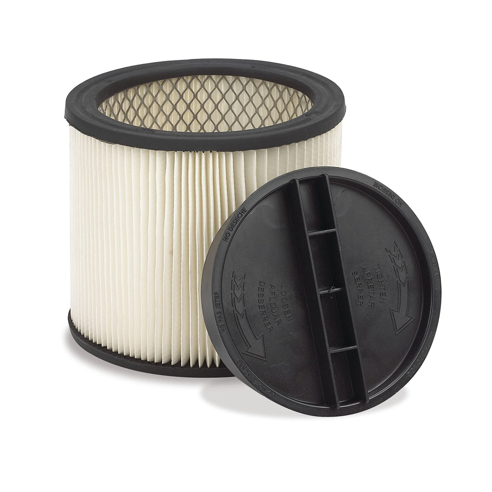 Shop-Vac cartridge filter shows 8in diameter for strong wet-dry pickup.
