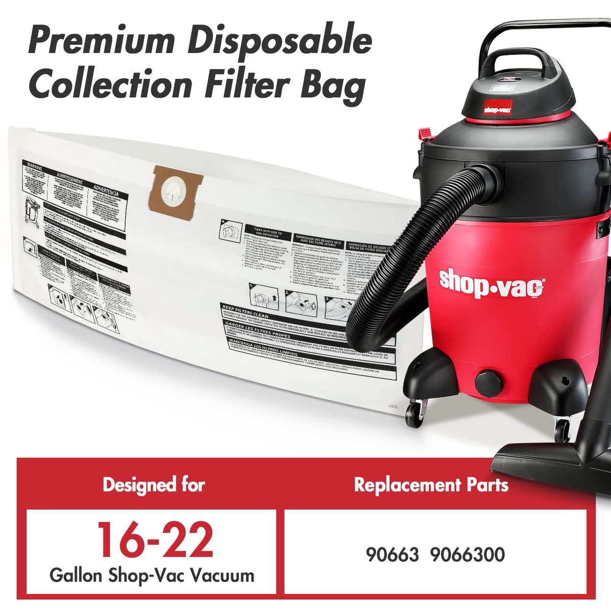 Shop-Vac 90663 dust-filter bag helps maintain suction with fine particles.