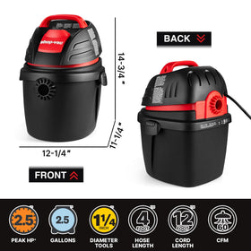 Shop-Vac 9303511 12 ft cord allows flexible use away from outlets.