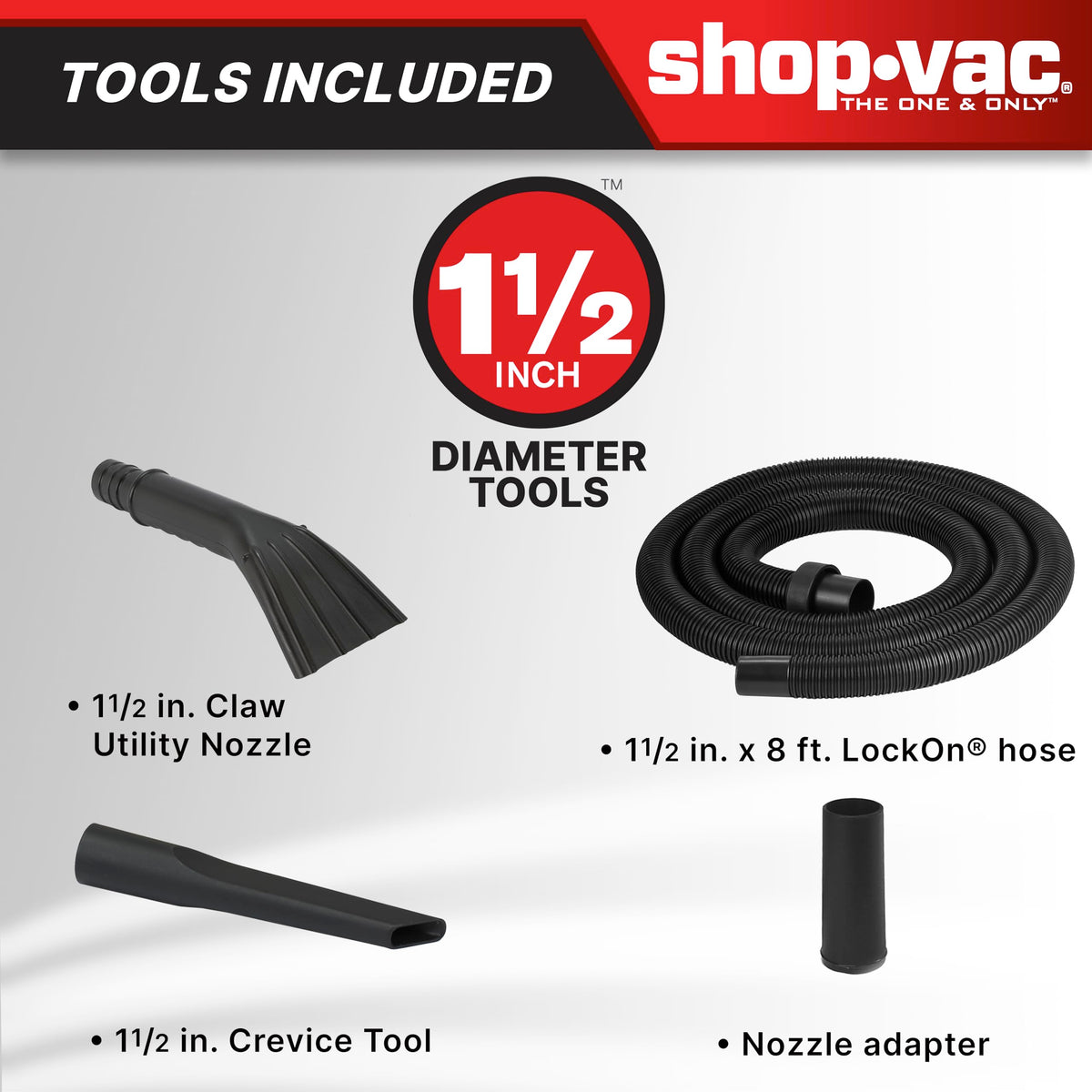Shop-Vac accessory kit with on-board storage keeps tools organized