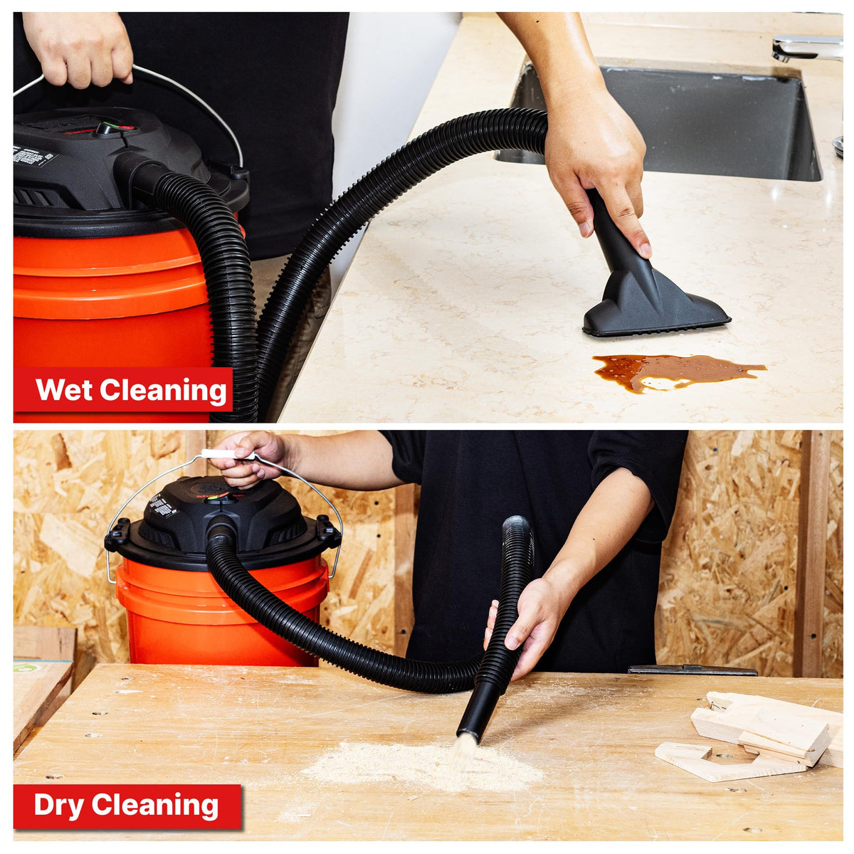 Shop-Vac bucket head in use for garage and workshop tasks