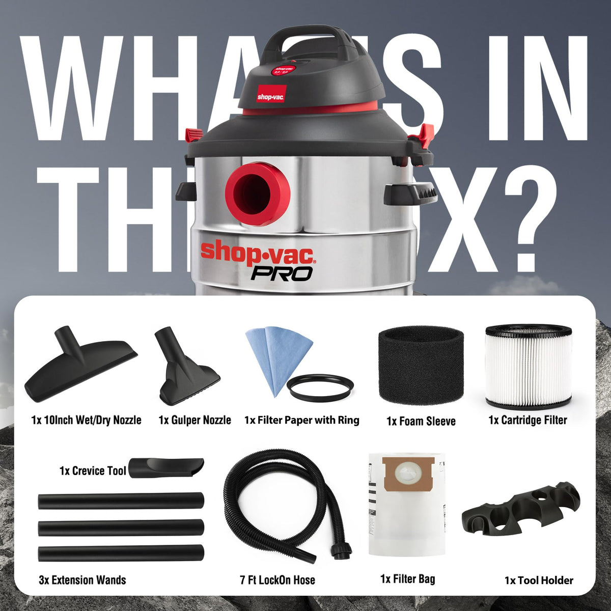 Shop-Vac top and side handles for easy lifting and transport
