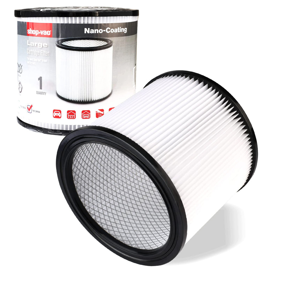 Shop-Vac nanofiber filter closeup showing dense filtration for fine dust