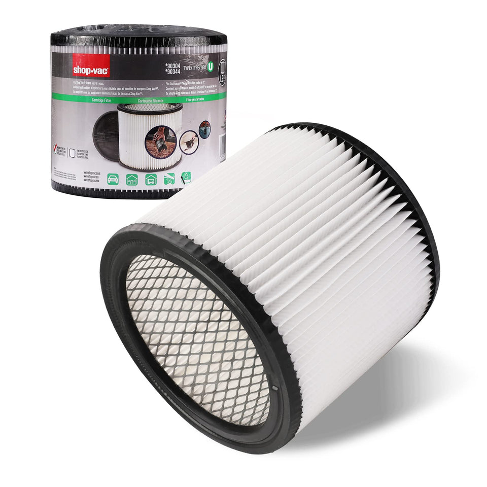 Shop-Vac replacement cartridge filter with pleated design for efficient dust capture