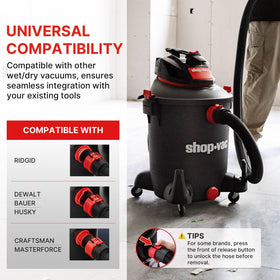 Shop-Vac adapters friction-fit demonstrate secure connection for various vacuums.