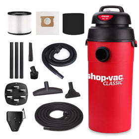 Shop-Vac 5 Gallon wall-mounted vacuum for quick, clutter-free storage.