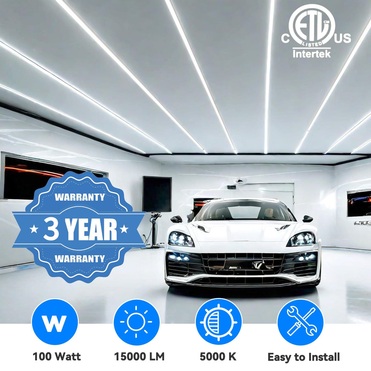 ShopLED 15000lm daylight 6500K for uniform, vivid task lighting.