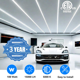 ShopLED 15000lm daylight 6500K for uniform, vivid task lighting.