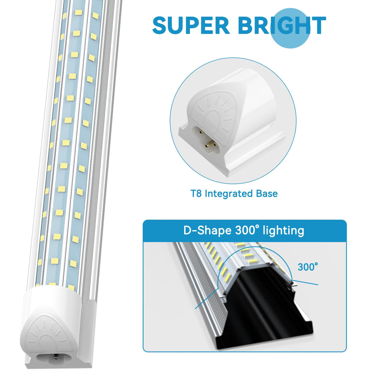 ShopLED 8ft LED shop light side view showing even coverage