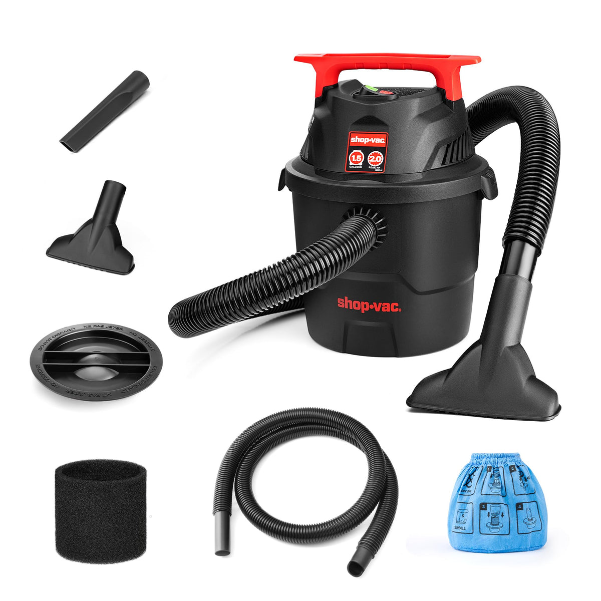 Shop-Vac 1.5-gallon vacuum demonstrates strong suction for wet and dry messes.