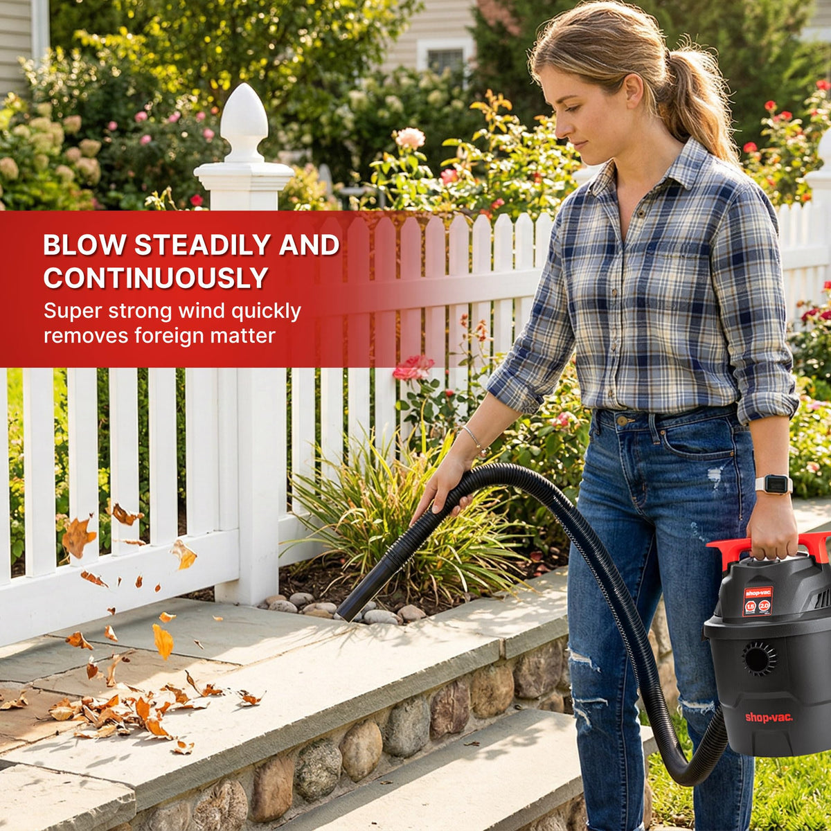 Shop-Vac 6-foot hose with attachments for versatile reach.