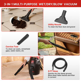 Shop-Vac foam sleeve and cloth filter included for flexible filtration.