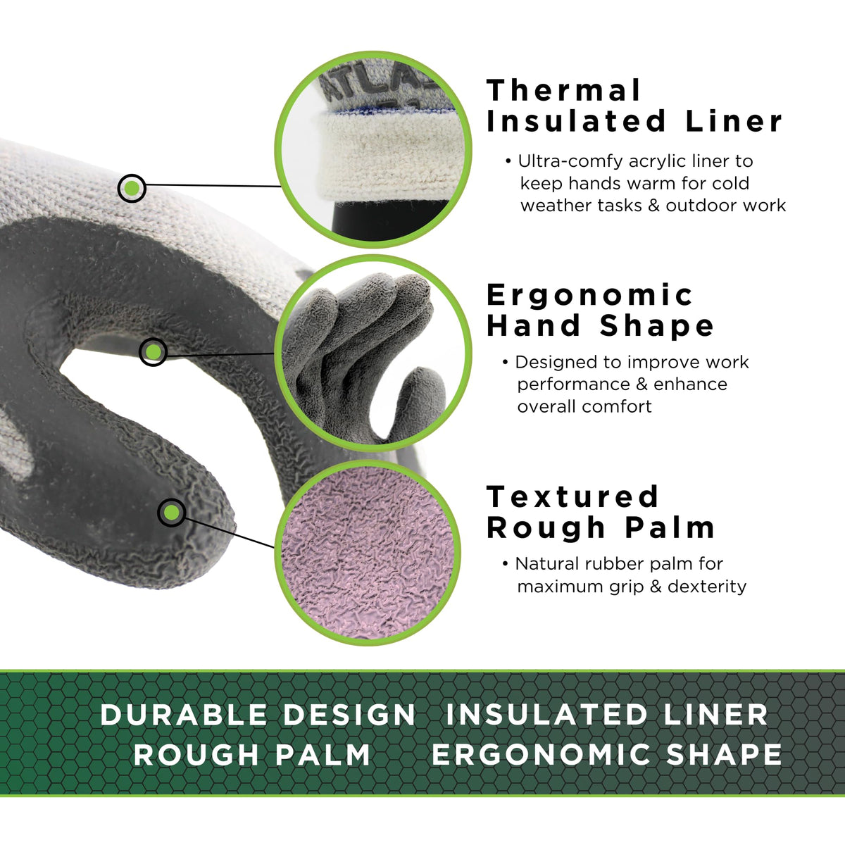 SHOWA Atlas 451 palm coating detail highlighting abrasion resistance and grip.