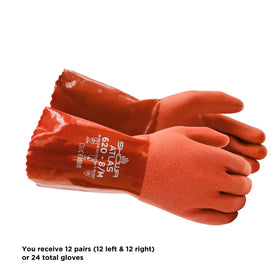 SHOWA Atlas 620 gloves show liquid-proof PVC coating protecting hands in harsh environments.