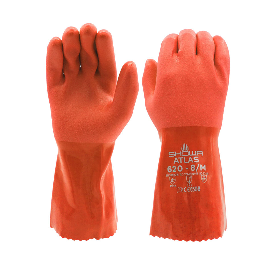 SHOWA Atlas 620 gloves with rough grip for secure handling in wet or dry conditions.