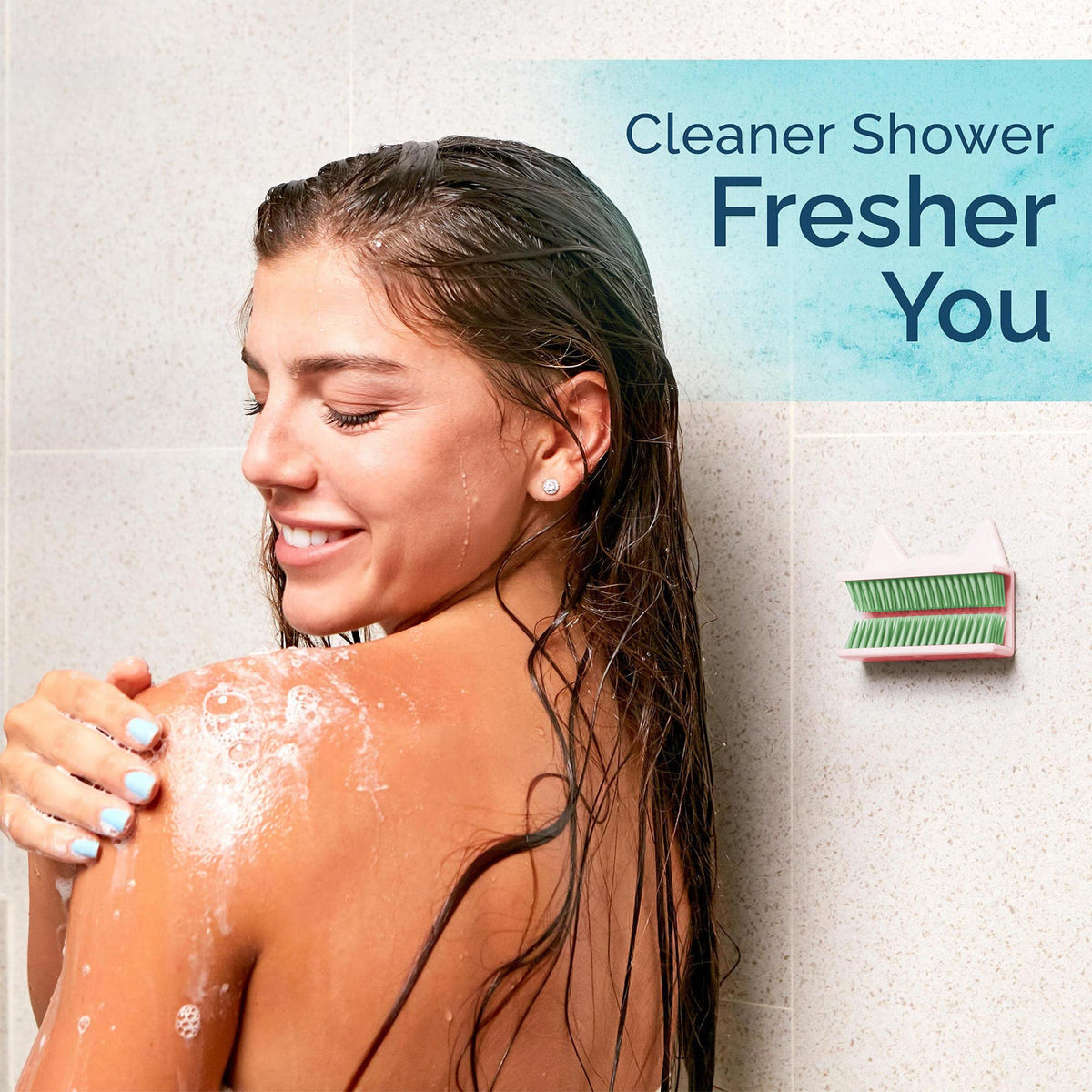 Shower Cat hair catcher on tile demonstrates effective wall protection and hair management