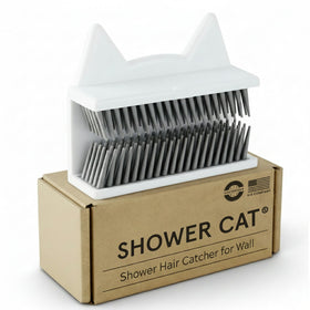Shower Cat wall hair catcher keeps loose hair off tiles for a cleaner shower