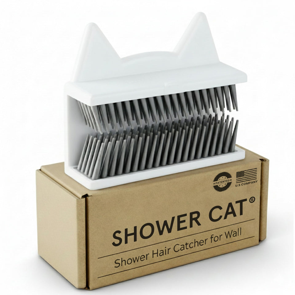 Shower Cat wall hair catcher keeps loose hair off tiles for a cleaner shower