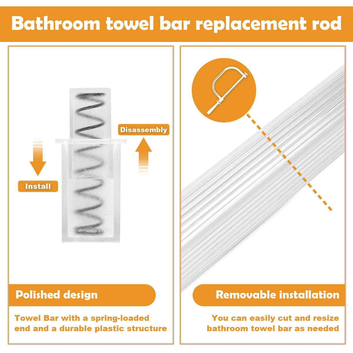 Close-up of Showingo towel bar ends showing spring-loaded mechanism for installation.