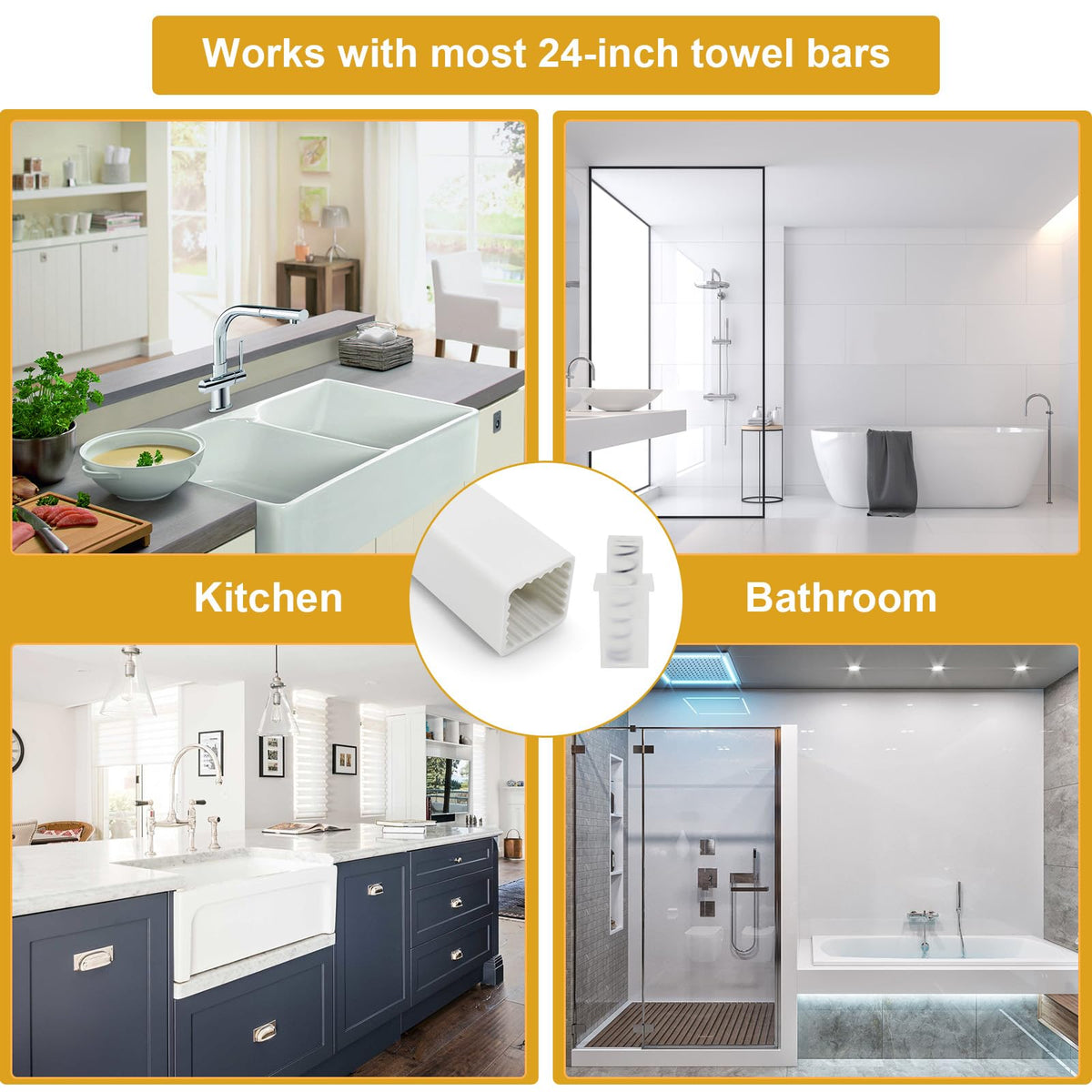 Showingo towel bar replacement rod keeps towels organized in kitchens, laundry rooms, and more.