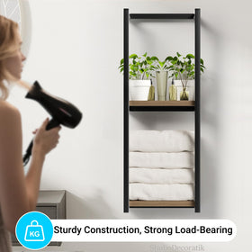 ShuboDecoratik towel rack doubles as bathroom decor shelf.