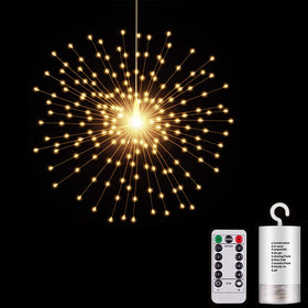 SHUKAN 200 LED starburst sphere lights provide warm white garden ambience.
