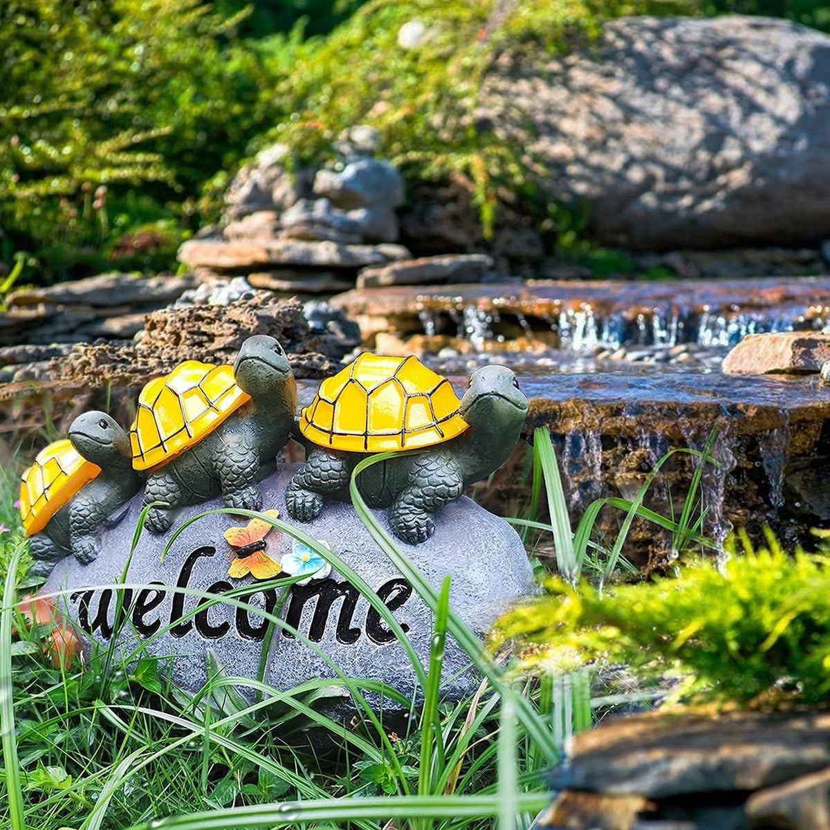Shumi outdoor turtle statue withstands weather, delivering long-lasting illumination for evenings outdoors.