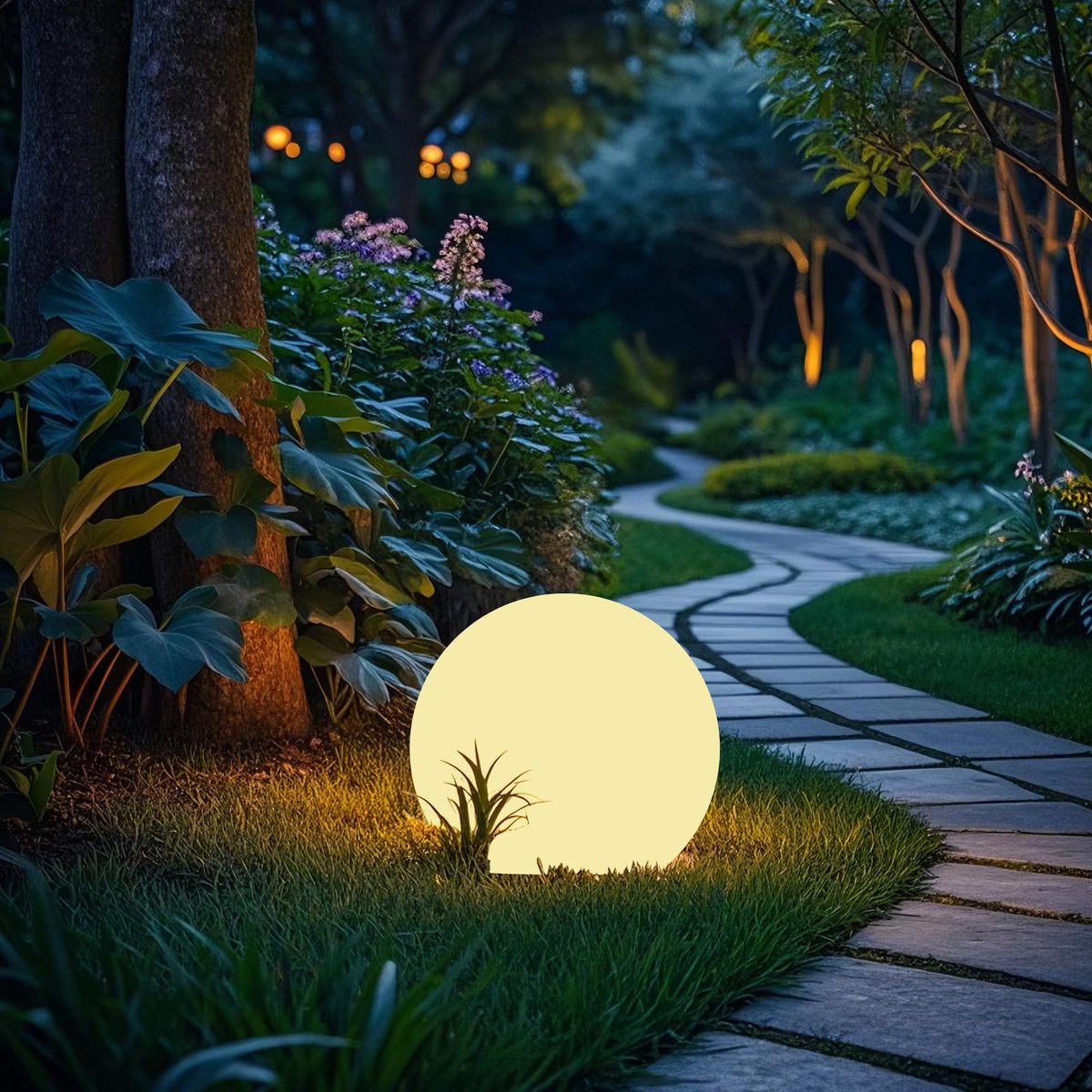 Shumi solar globe light front view highlighting vibrant outdoor ambience with multi-color options